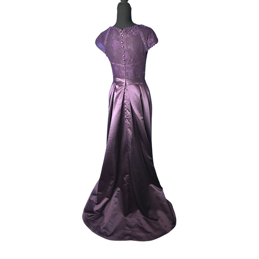 Womens Plum Full Length Gown - S Regency Princesscore Formal Glam Lace Satin NWT